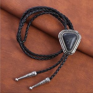 Handmade Leather Triangle Shape Western Cowboy Bola Tie Turquoise, Black, White